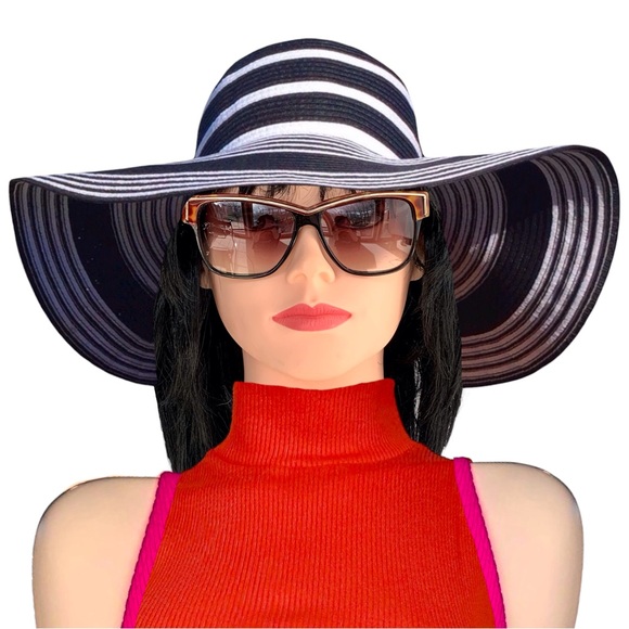 _Black and white wide brim straw sun hat from Talbots - Picture 1 of 8
